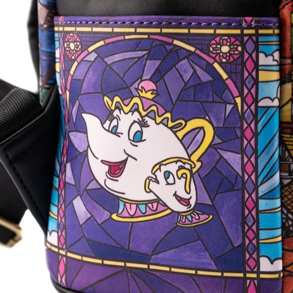 Mrs. Potts and Chip design on a colorful background with stained glass effect