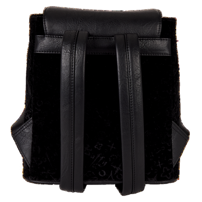 Black backpack with leather straps on a white background
