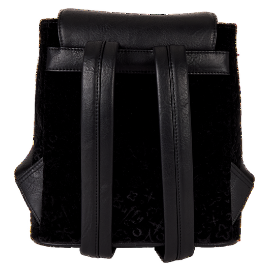 Black backpack with leather straps on a white background