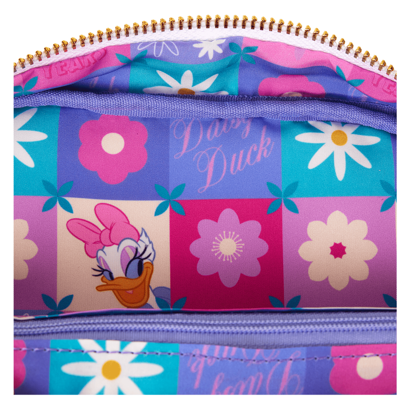 Colorful pouch with Daisy Duck design and floral patterns