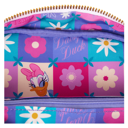 Colorful pouch with Daisy Duck design and floral patterns