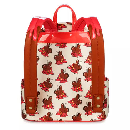Backpack with red and brown design on a white background