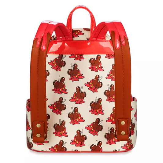Backpack with red and brown design on a white background