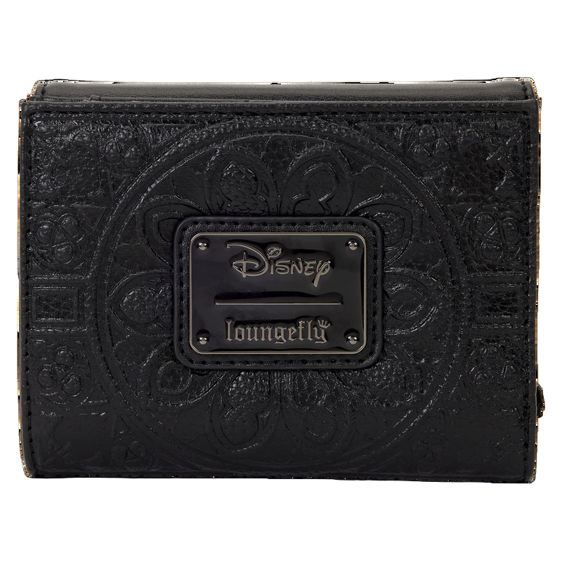 Black embossed wallet with Disney Loungefly logo on a white background