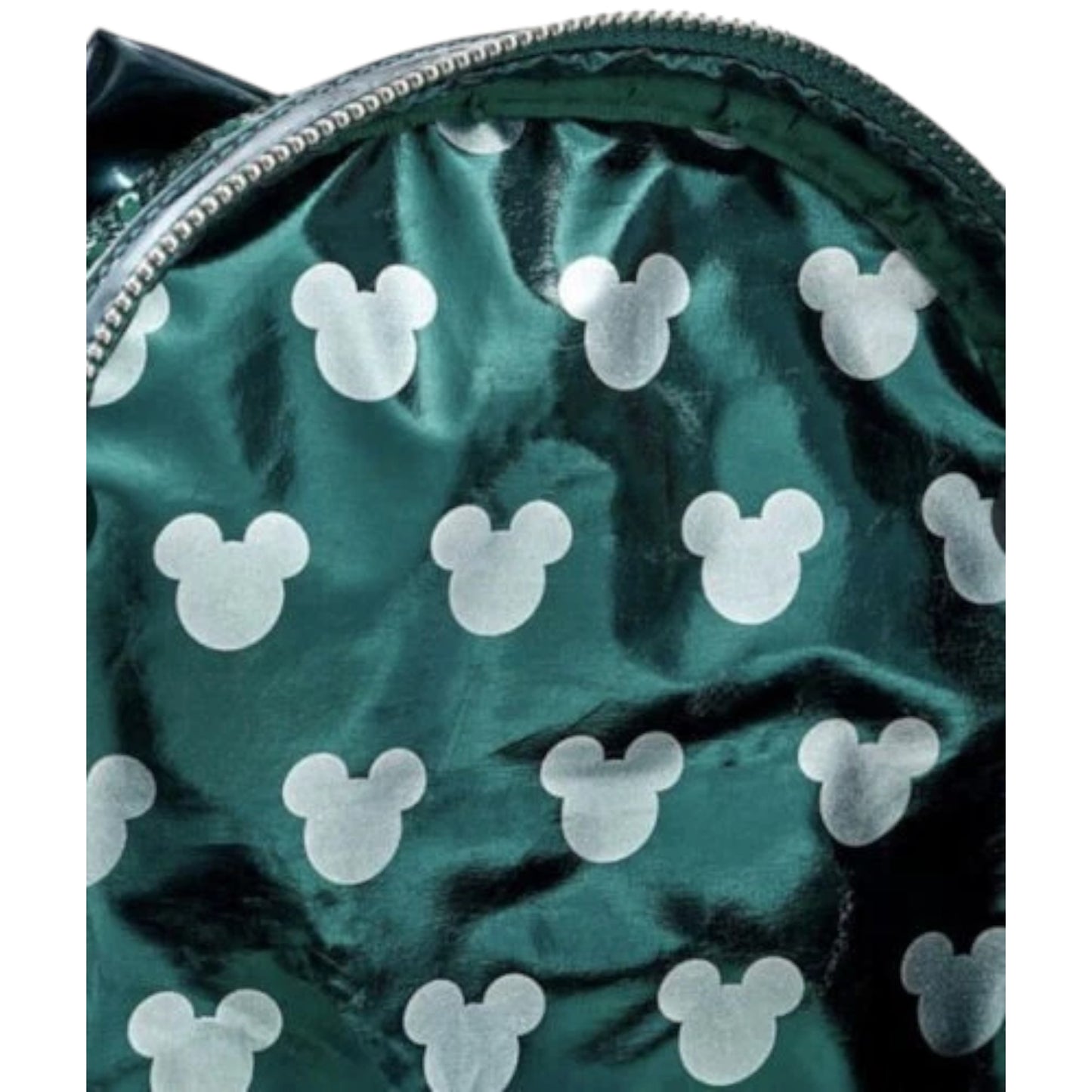 Green fabric with white Mickey Mouse heads pattern