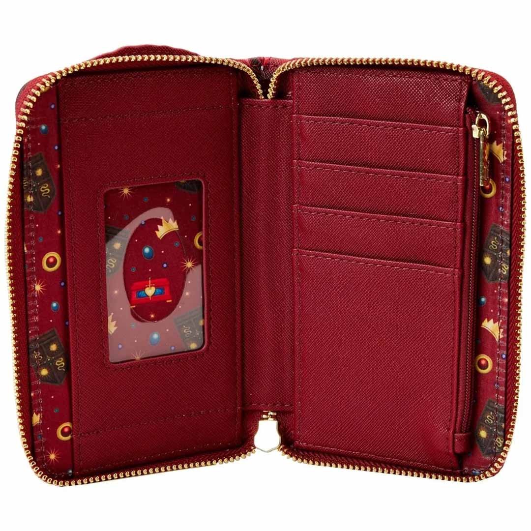 Red wallet with card holder and patterned edge on a white background
