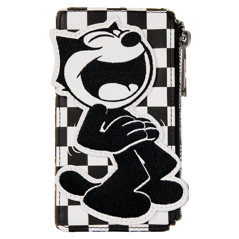 Checkered wallet with Felix the Cat design on a white background