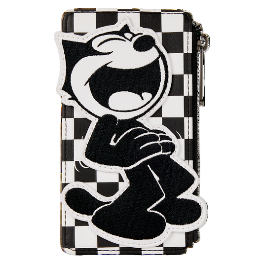Checkered wallet with Felix the Cat design on a white background