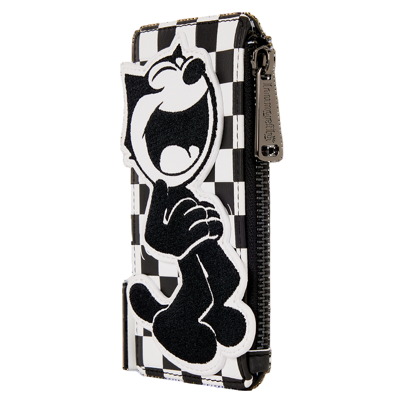 Checkered wallet with Felix the Cat  design on a white background