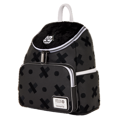 Black backpack with white accents and a visible brand logo on a white background