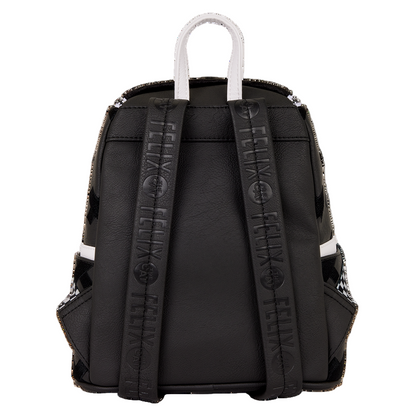 Black backpack with visible branding on straps against a white background