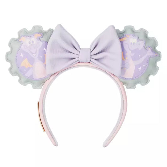 Headband ears, bow, and Figment from Epcot on a white background
