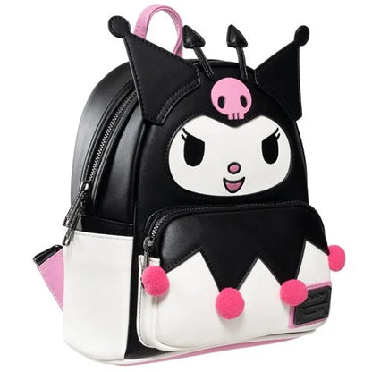 Backpack with Kuromi character design featuring black, white, and pink colors on a white background