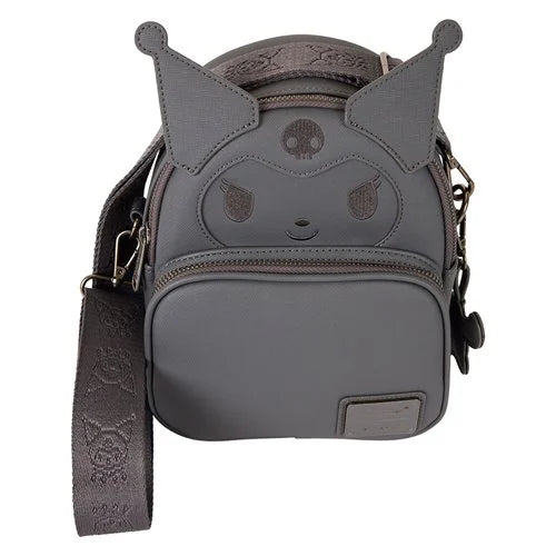 Gray crossbody view with cat ears and Kuromi's face on a white background