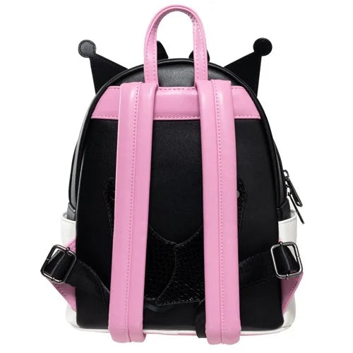 Black and pink backpack with cat ears on a white background