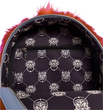 Close-up of a patterned interior of a bag with a white background