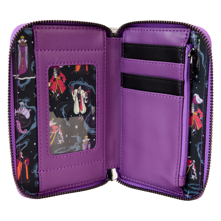 Purple wallet with character-themed zipper ends on a white background