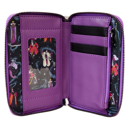 Purple wallet with character-themed zipper ends on a white background