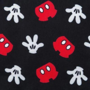 Inside view of Mouse Black Glitter Molded Head Crossbody Bag with pattern of red and white shapes on a black background