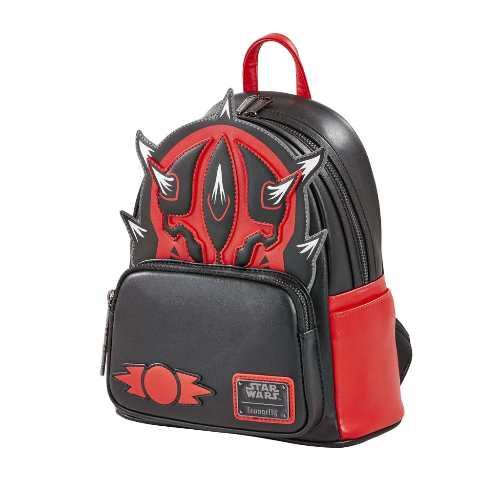 Side view of Star Wars Darth Maul Sith mini backpack on a white background