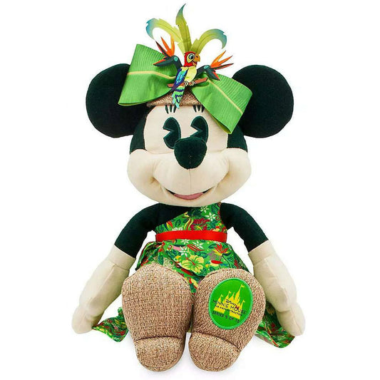 Minnie Mouse inspired by the Tiki Room in a tropical outfit with a parrot on a white background