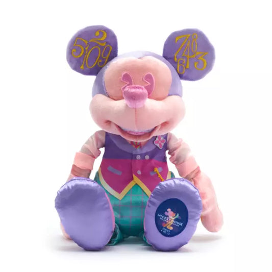 Mickey Mouse inspired by It's A Small World from Disney with numbers on ears and a vest, on a white background