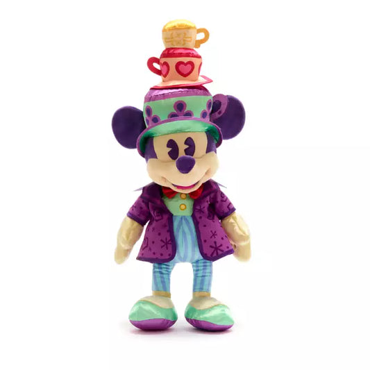 Mickey Mouse inspired by Disney's Alice in Wonderland with a top hat and purple coat on a white background