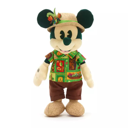 Tiki Room inspired Mickey Mouse in tropical attire on a white background