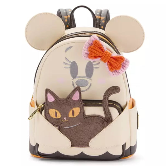 Minnie Mouse mini backpack with cat design and bow on a white background