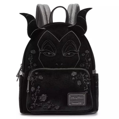 Black mini backpack with Maleficent design on a white background