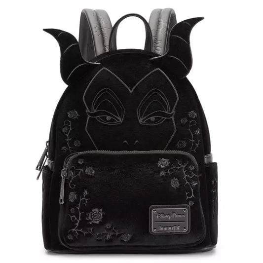 Black mini backpack with Maleficent design on a white background