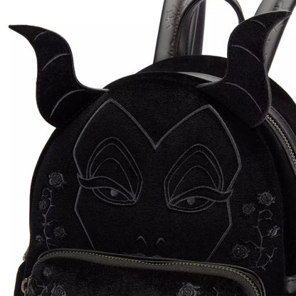 Black mini backpack with Maleficent design on a white background
