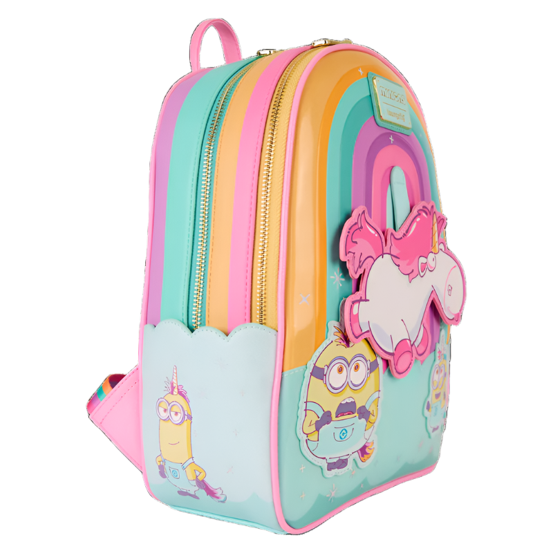 Colorful backpack with Kevin the Minion on a white background