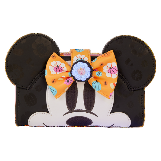 Minnie Mouse wallet with a floral bow and black ears on a white background