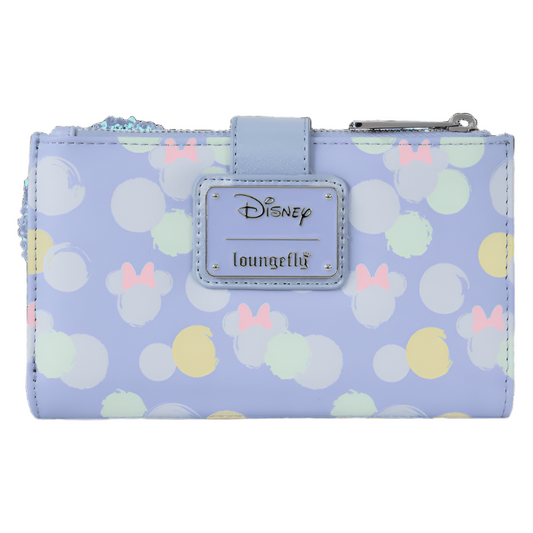 Disney Loungefly wallet with pastel polka dot pattern on a white background
