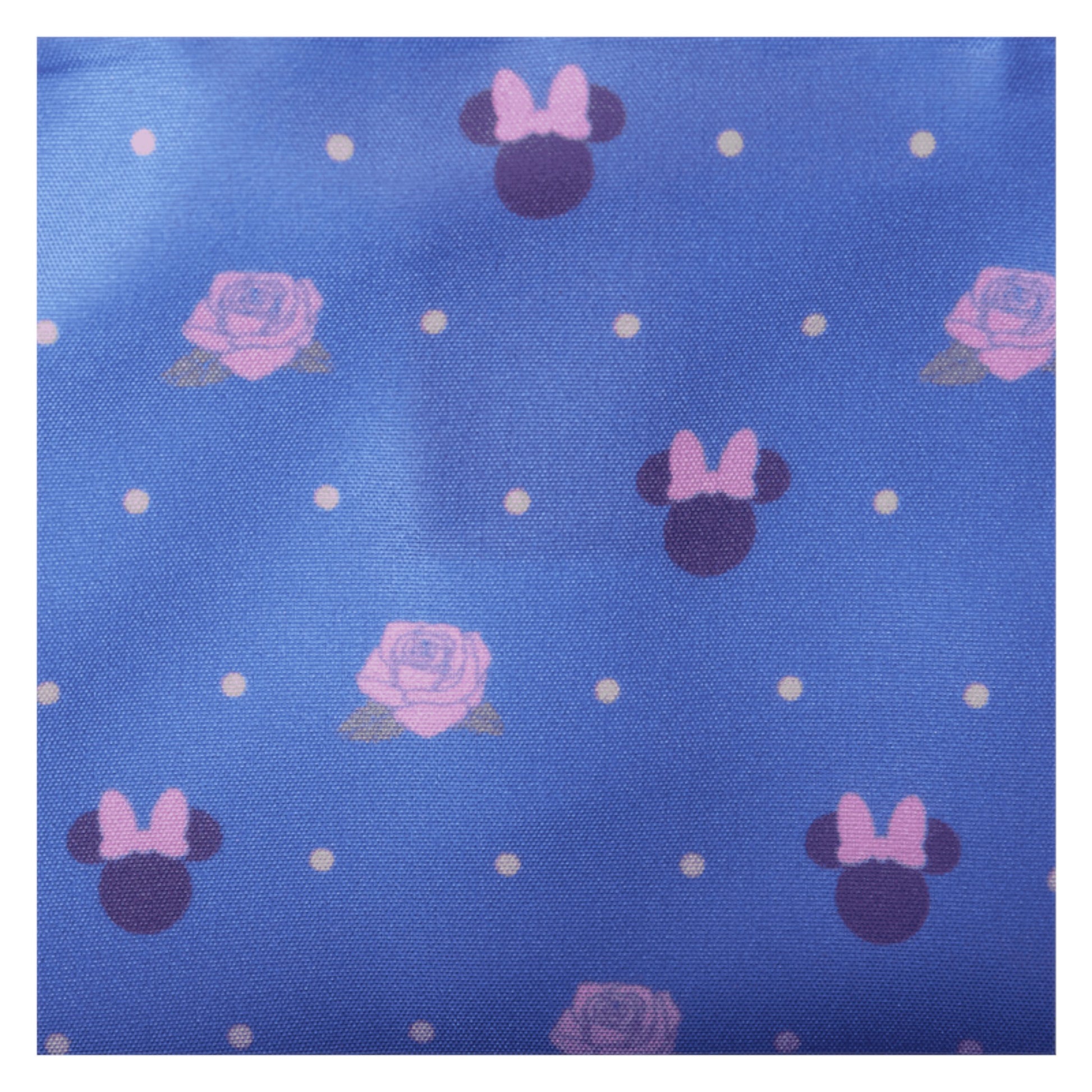 Inside Front Minnie Mouse crossbody bag  with Blue fabric with pink mouse ears and roses pattern