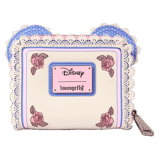 Disney Loungefly wallet with lace details and rose patterns on a white background