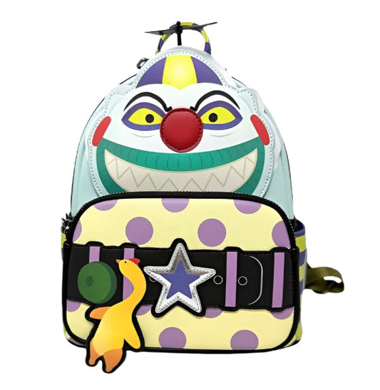 Colorful The NIghtmare Before Christmas Clown backpack with polka dot details on a white background