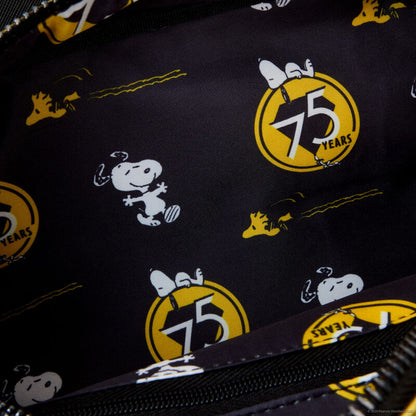 Interior lining with Snoopy and Woodstock designs and '75 Years' logo.