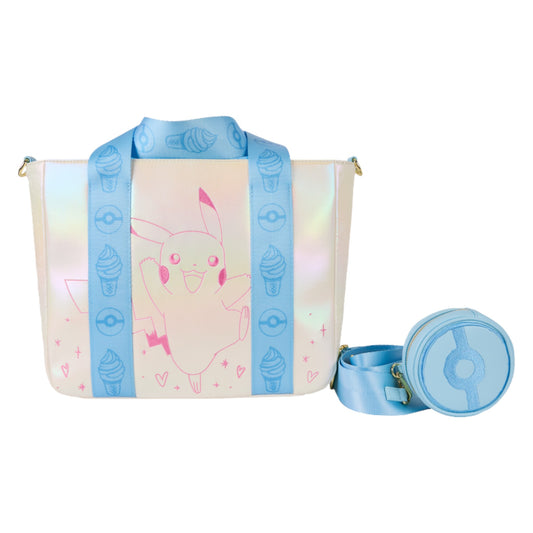 Pikachu bag with ice cream cone and Poké Ball designs on a white background