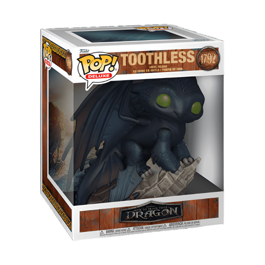 Funko Pop! Toothless figure in packaging with 'How to Train Your Dragon' branding.