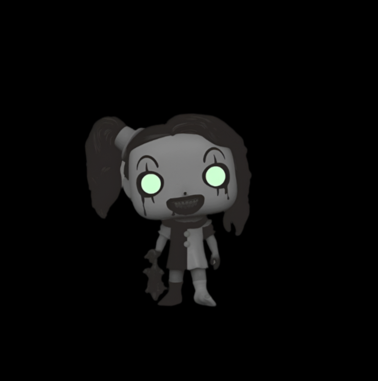 Glowing eyes character figure on a dark background