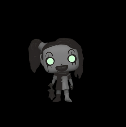Glowing eyes character figure on a dark background