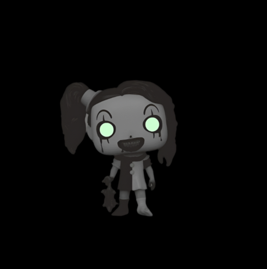 Glowing eyes character figure on a dark background