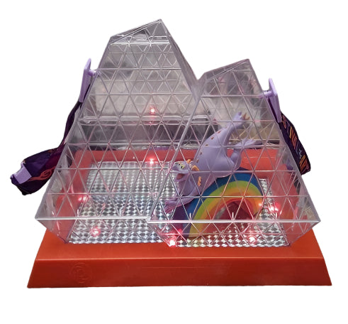 Transparent rainbow pyramid-shaped maze with Figment the Epcot Dragon. 2024 Popcorn Bucket 