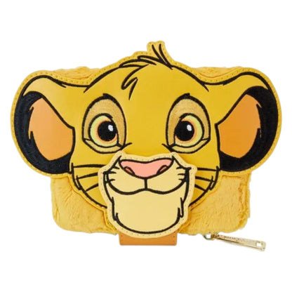 Plush wallet shaped like a Simba's face on a white background