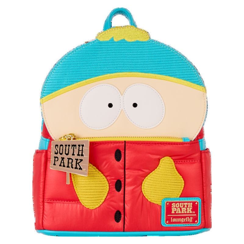 Front view South Park Cartman Mini Backpack with Cartman's face on a white background