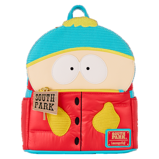 Front view South Park Cartman Mini Backpack with Cartman's face on a white background