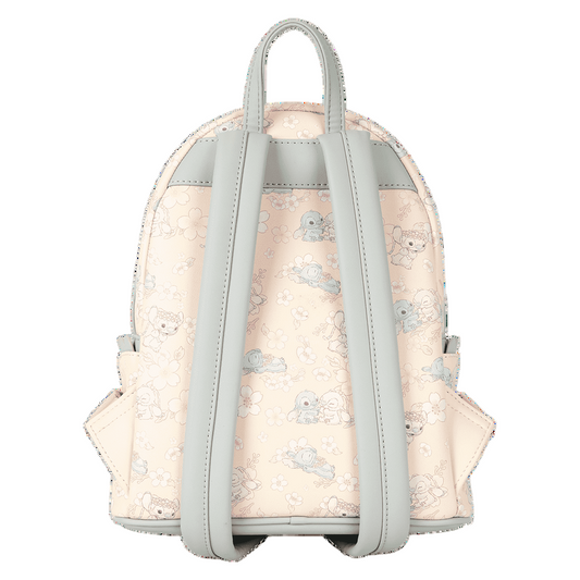 Back view of Stitch & Angel Cherry Blossom Backpack with Stitch & Angel  pattern on a white background