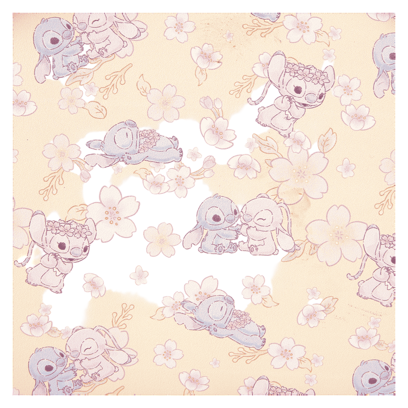 Inside view of Stitch & Angel Cherry Blossom Backpack with Stitch & Angel pattern with flowers on a white background
